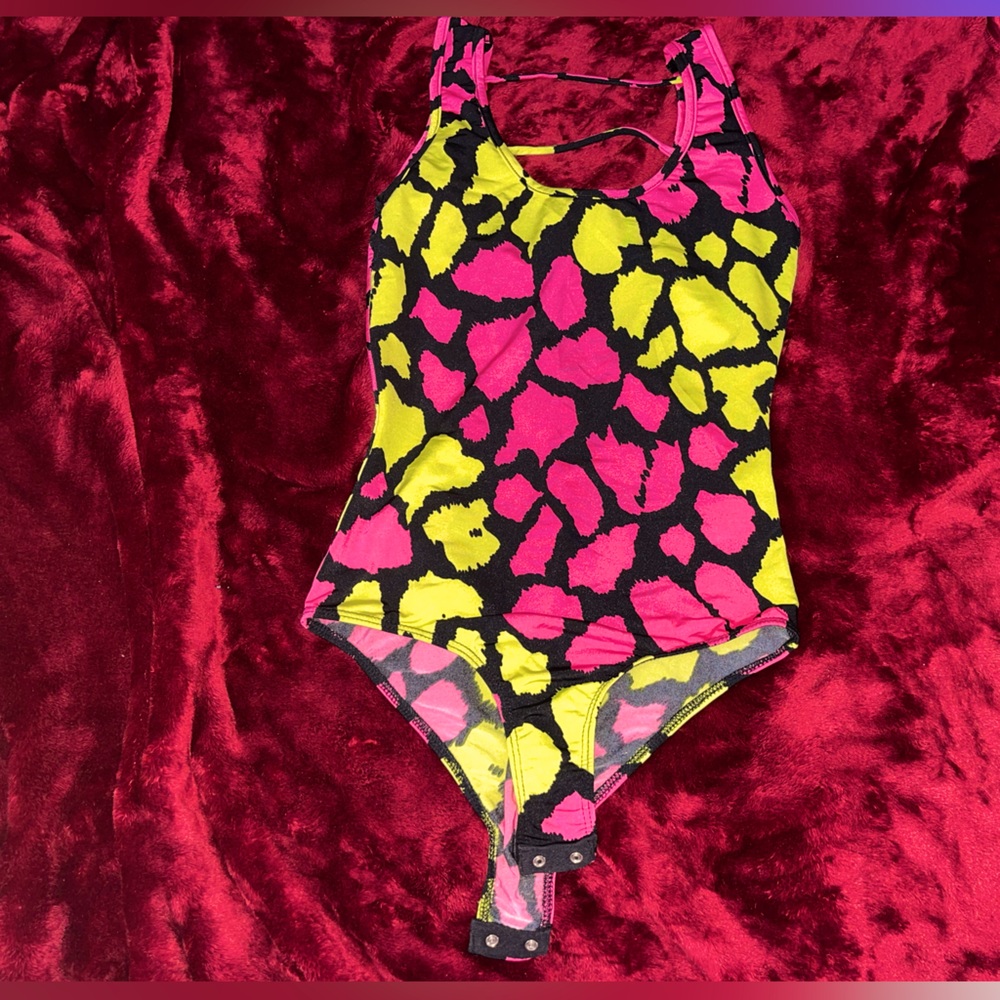 Print pink yellow black bodysuit